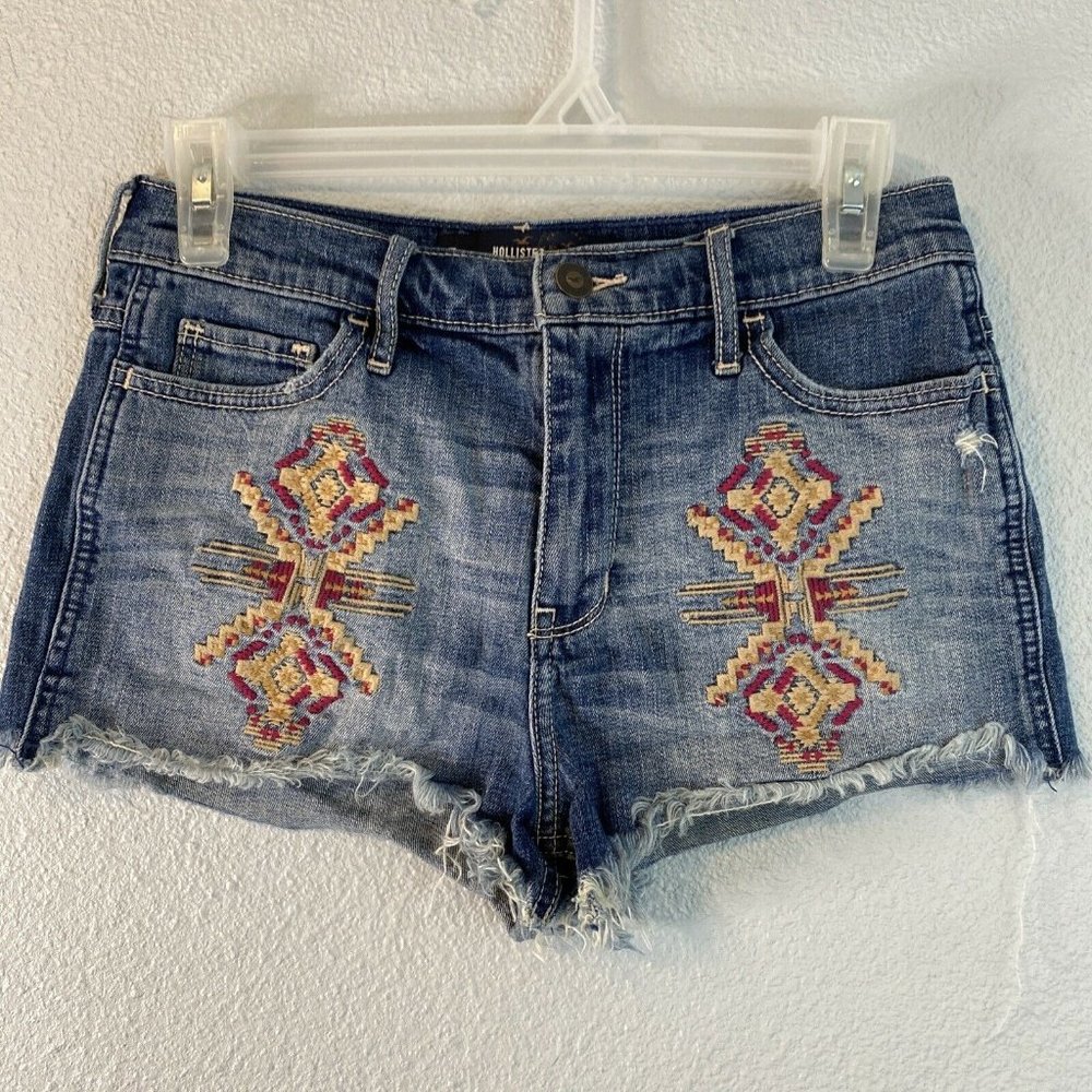 Hollister Embroidered High-Rise Jean Shorts Sze 27